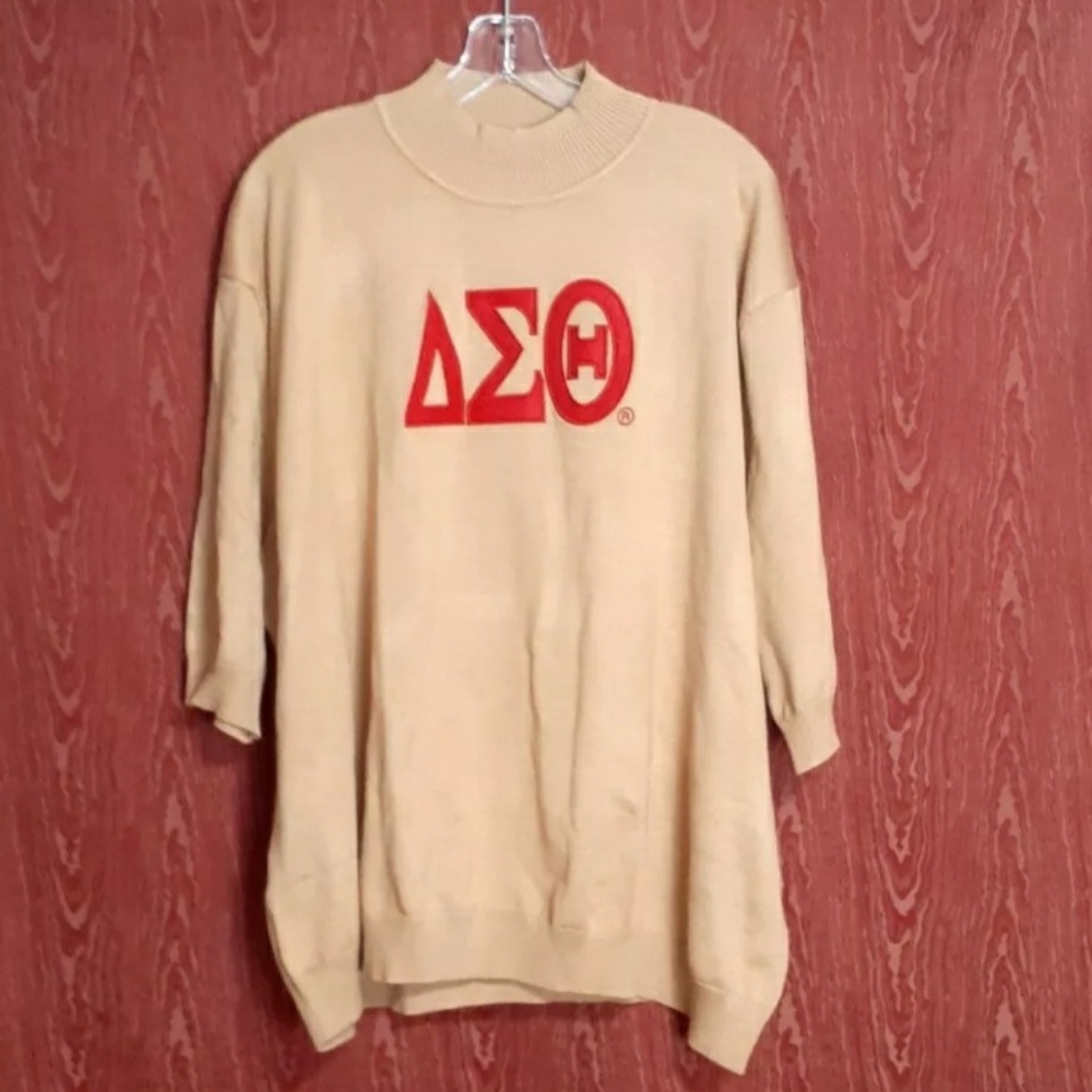 THE DELTA BOX Women's DELTA SIGMA Knit Top Beige/Red Crewneck 4X (XXXXL) NWOT